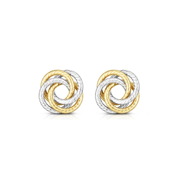 Textured Love Knot Stud Earrings in 14K Two-Tone Gold