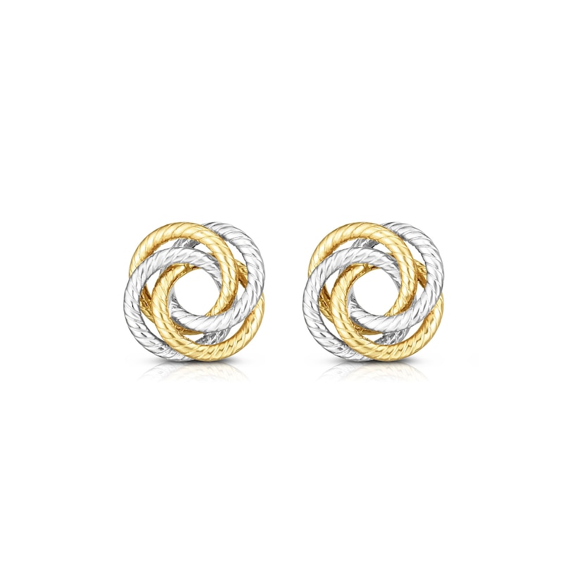 Main Image 2 of Textured Love Knot Stud Earrings in 14K Two-Tone Gold