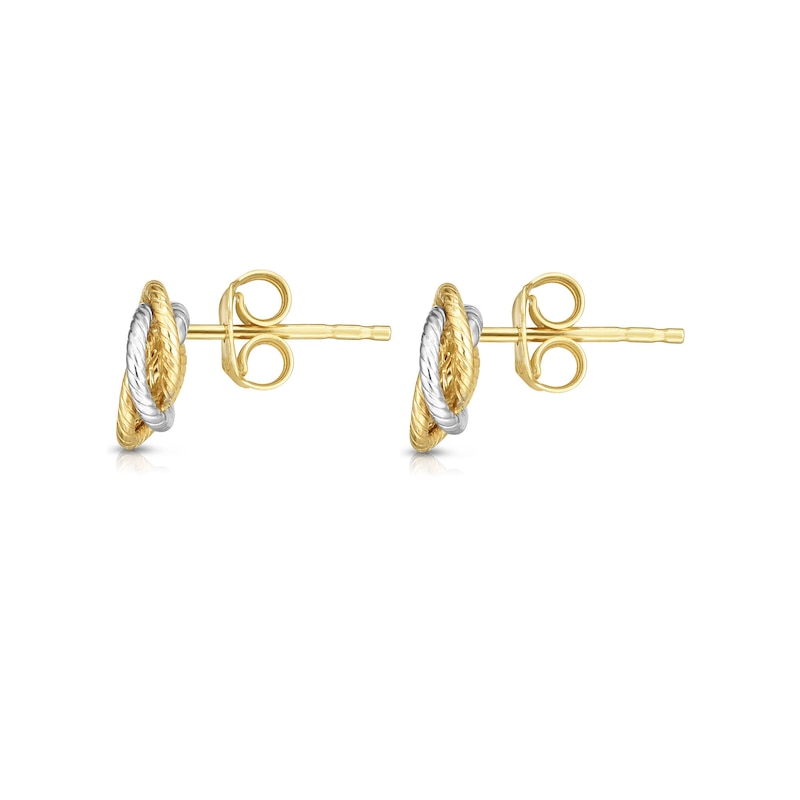 Main Image 3 of Textured Love Knot Stud Earrings in 14K Two-Tone Gold
