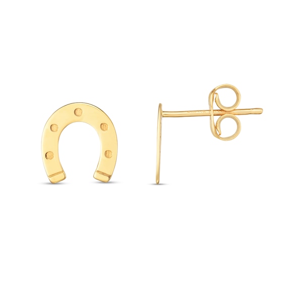 Horseshoe Stud Earrings in 14K Gold