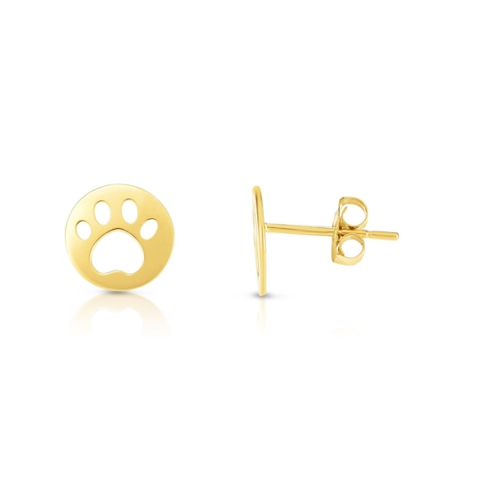 Paw Print Cutout Stud Earrings in 14K Gold