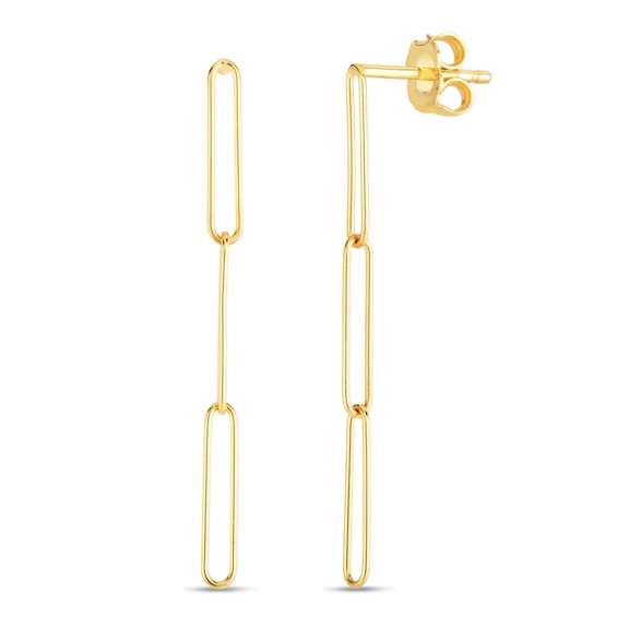 Paper Clip Chain Dangle Drop Earrings in 14K Gold