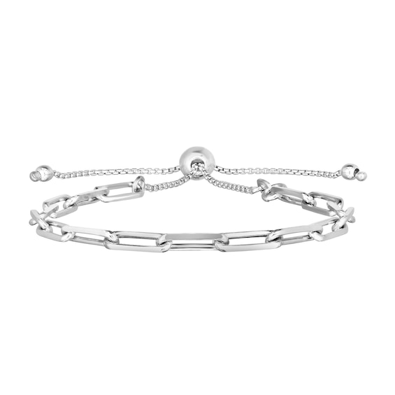 Paper Clip-Style Chain-Link Bolo Bracelet in Sterling Silver - 9.25"