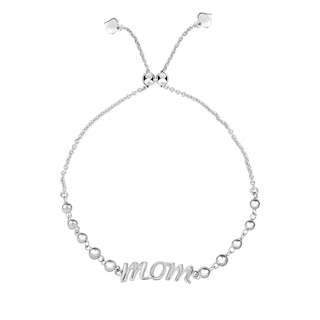 Cursive "mom" Bead Bolo Bracelet in Sterling Silver - 9.25"