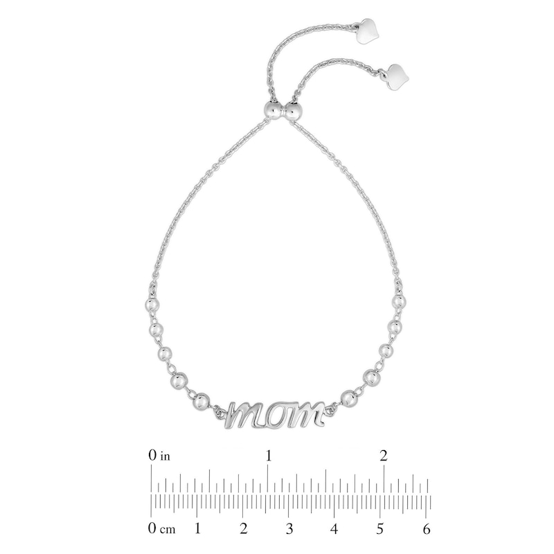 Cursive "mom" Bead Bolo Bracelet in Sterling Silver - 9.25"