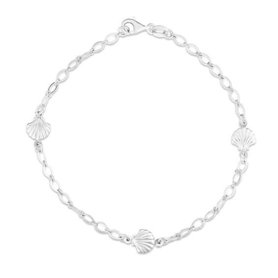 Diamond-Cut Seashell Station Anklet in Sterling Silver - 10"