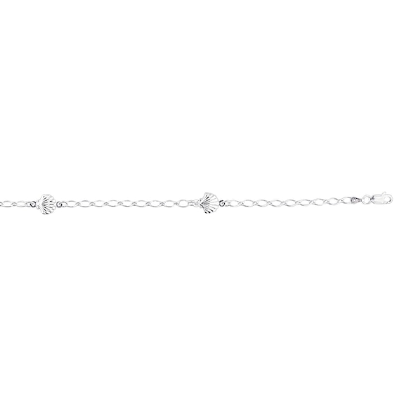 Diamond-Cut Seashell Station Anklet in Sterling Silver - 10"