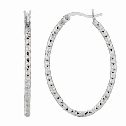 20.0mm Diamond-Cut Oval Hoop Earrings in Sterling Silver