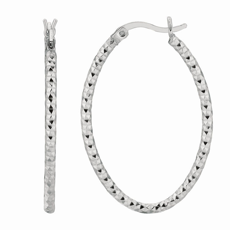 Main Image 1 of 20.0mm Diamond-Cut Oval Hoop Earrings in Sterling Silver