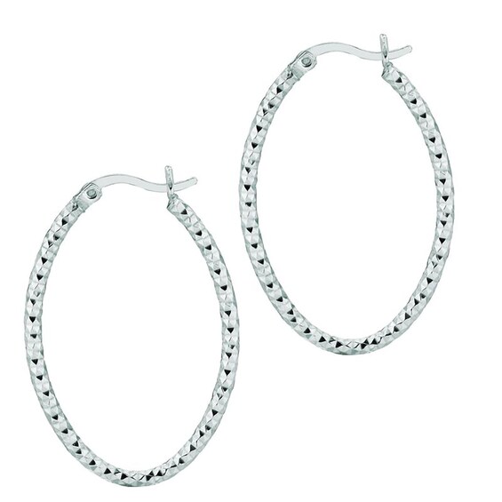 20.0mm Diamond-Cut Oval Hoop Earrings in Sterling Silver