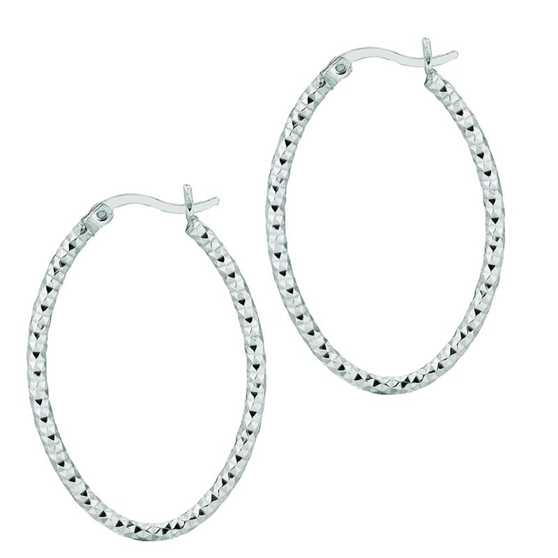 Main Image 2 of 20.0mm Diamond-Cut Oval Hoop Earrings in Sterling Silver