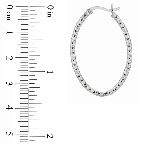 20.0mm Diamond-Cut Oval Hoop Earrings in Sterling Silver