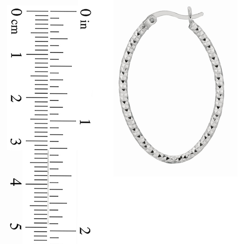 Main Image 4 of 20.0mm Diamond-Cut Oval Hoop Earrings in Sterling Silver