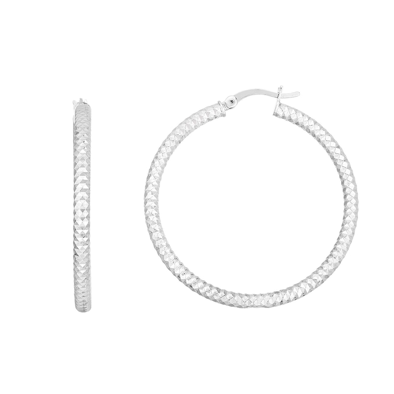 Main Image 1 of 35.0mm Diamond-Cut Hoop Earrings in Sterling Silver
