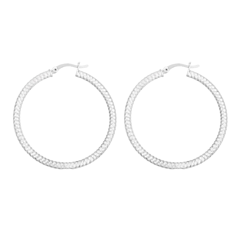 Main Image 3 of 35.0mm Diamond-Cut Hoop Earrings in Sterling Silver