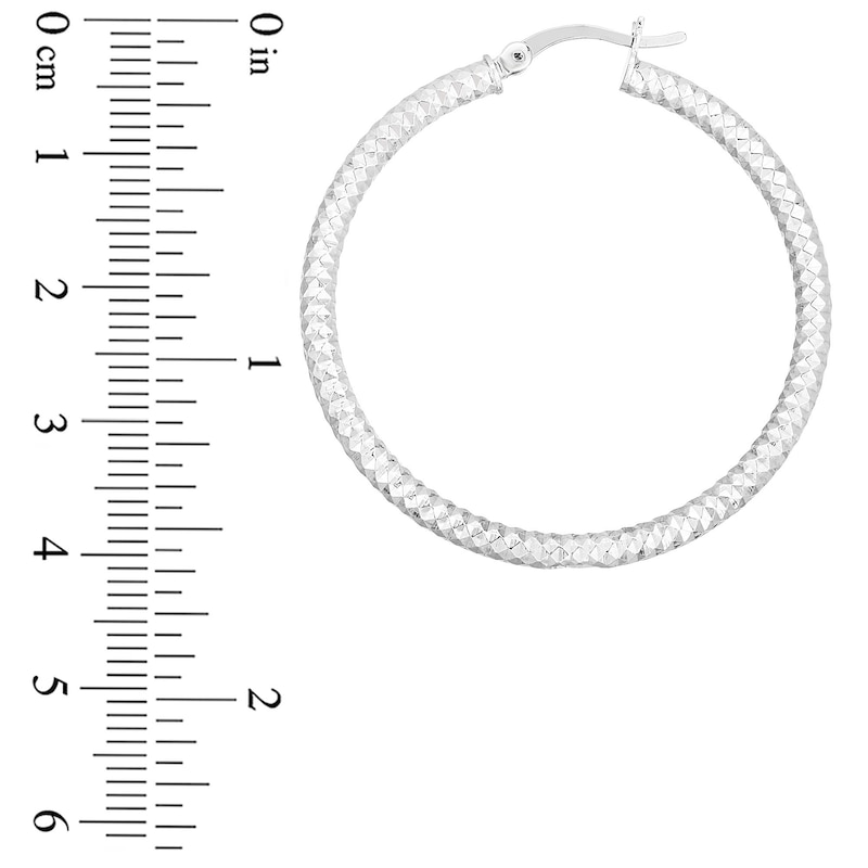 Main Image 4 of 35.0mm Diamond-Cut Hoop Earrings in Sterling Silver