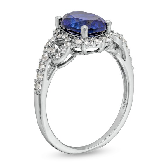 Blue and White Lab-Created Sapphire Doorknocker Pendant, Ring and Drop Earrings Set in Sterling Silver