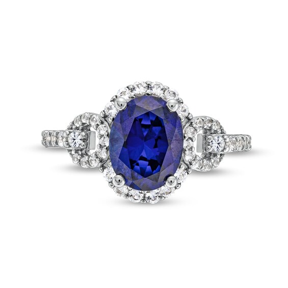 Blue and White Lab-Created Sapphire Doorknocker Pendant, Ring and Drop Earrings Set in Sterling Silver