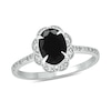 Thumbnail Image 1 of Oval Black Sapphire and 1/6 CT. T.W. Diamond Scallop Frame Ring in 10K White Gold
