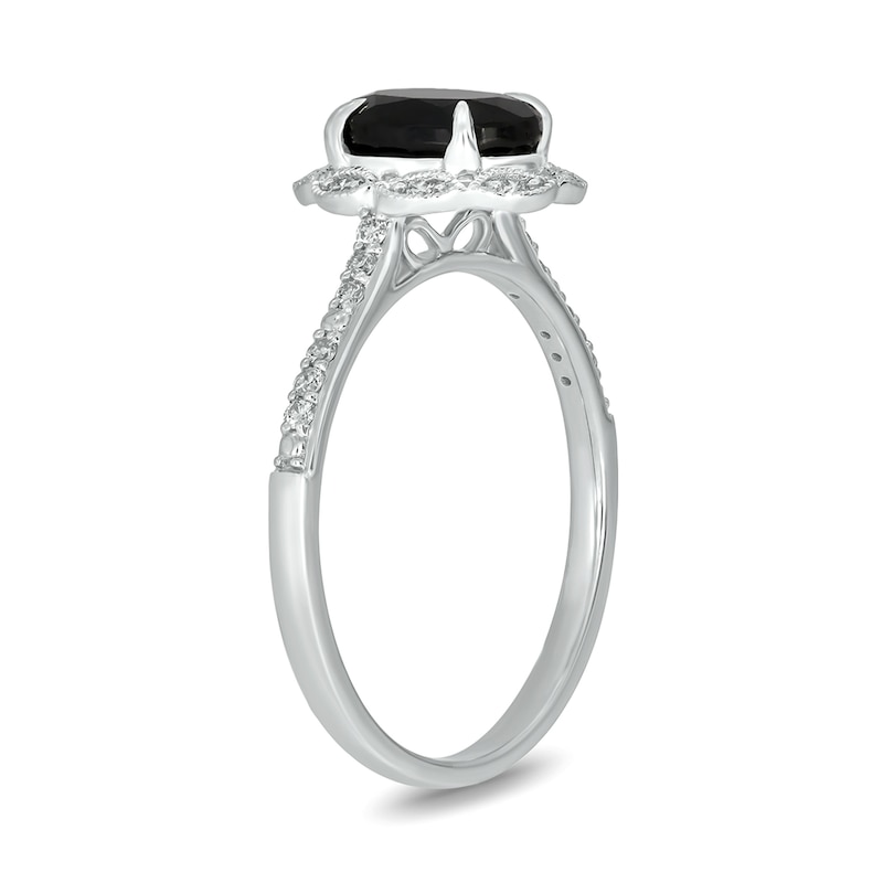 Main Image 2 of Oval Black Sapphire and 1/6 CT. T.W. Diamond Scallop Frame Ring in 10K White Gold