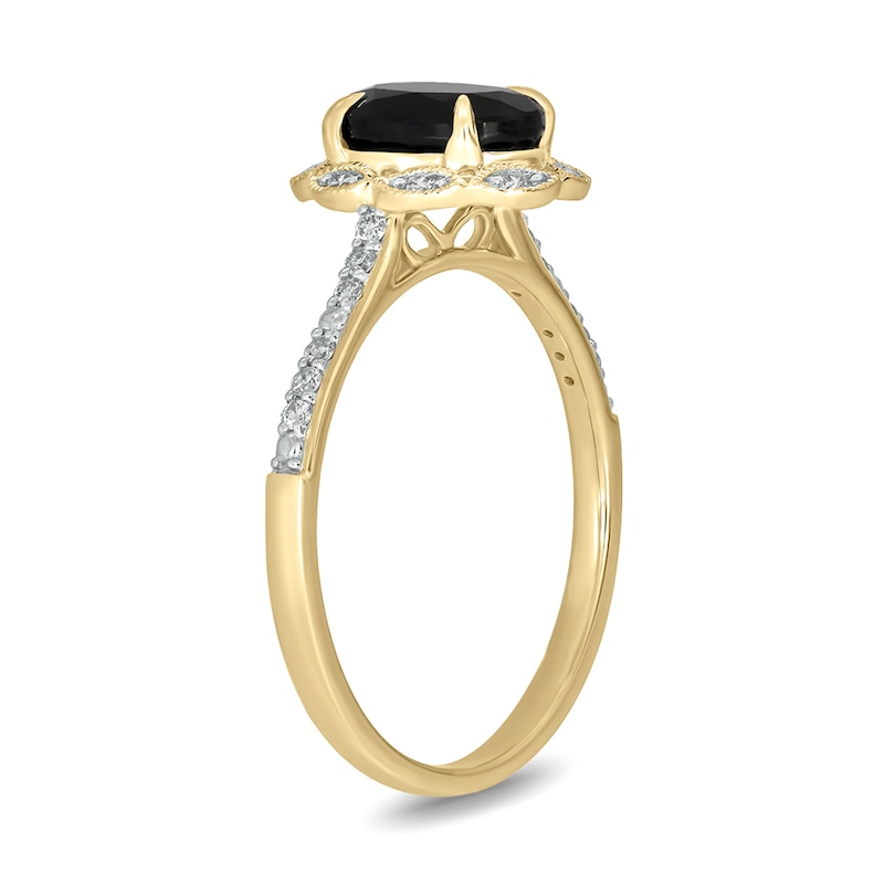 Main Image 2 of Oval Black Sapphire and 1/6 CT. T.W. Diamond Scallop Frame Ring in 10K Gold