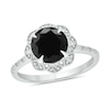 Thumbnail Image 1 of Black Sapphire and 1/6 CT. T.W. Diamond Scallop Frame Ring in 10K White Gold