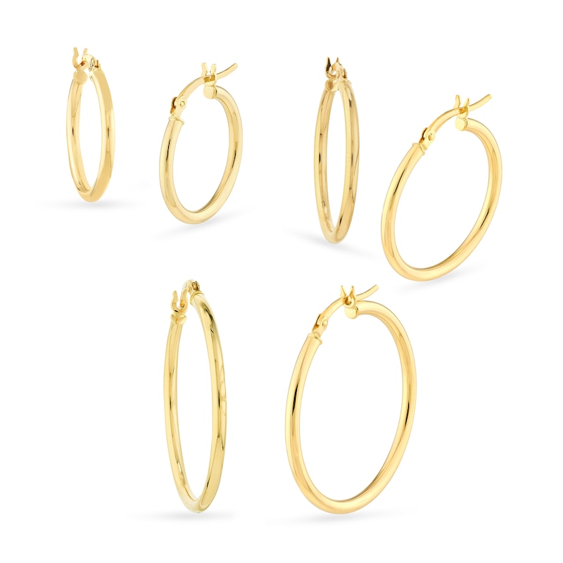 Main Image 1 of Essentials Three Pair Polished Hoop Earrings Set in 10K Gold