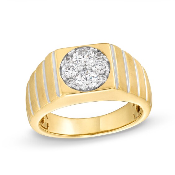 1 CT. T.w. Multi-Diamond Squared Ribbed Shank Ring in 14K Gold