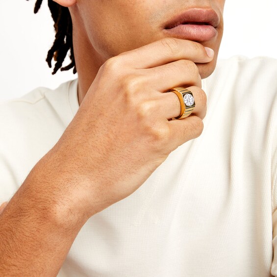 1 CT. T.w. Multi-Diamond Squared Ribbed Shank Ring in 14K Gold