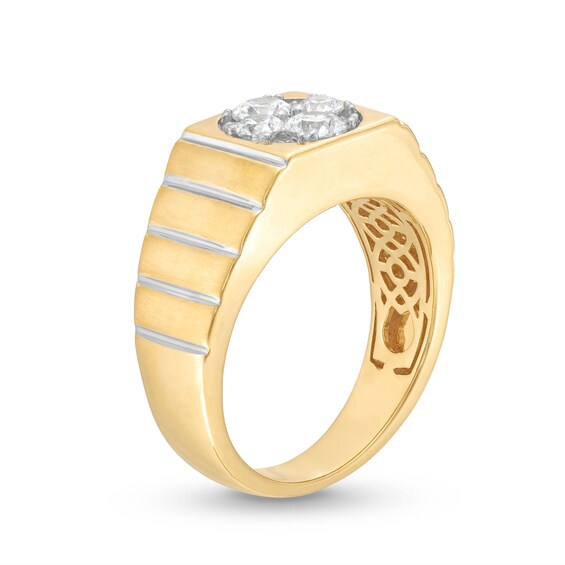1 CT. T.w. Multi-Diamond Squared Ribbed Shank Ring in 14K Gold