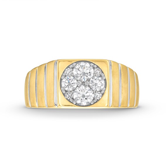 1 CT. T.w. Multi-Diamond Squared Ribbed Shank Ring in 14K Gold