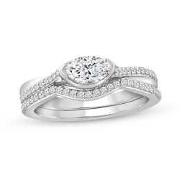 3/4 CT. T.W. Marquise Diamond Sideways Bridal Set in 10K White Gold