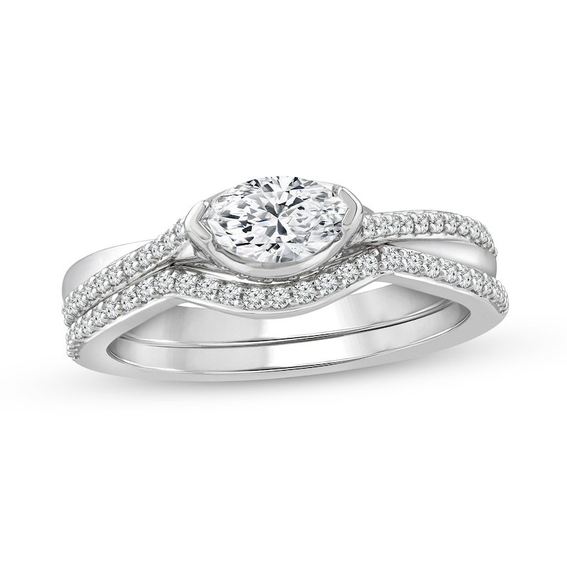 Main Image 1 of 3/4 CT. T.W. Marquise Diamond Sideways Bridal Set in 10K White Gold