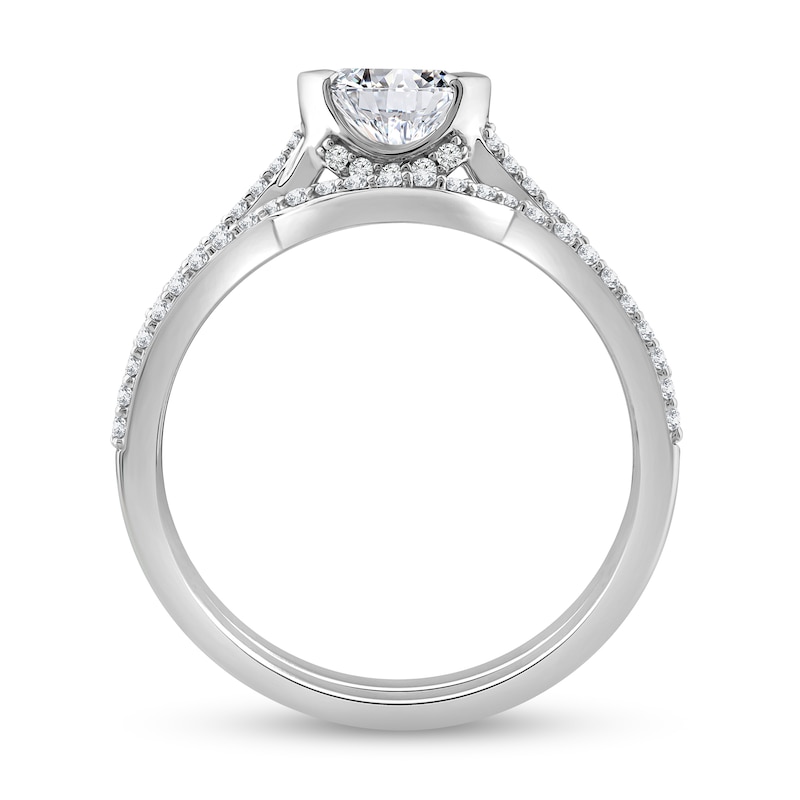 Main Image 4 of 3/4 CT. T.W. Oval Diamond Sideways Bridal Set in 10K White Gold