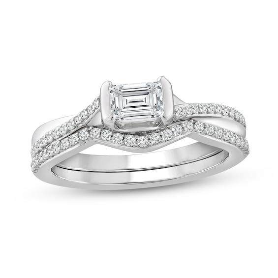 3/4 CT. T.w. Emerald-Cut Diamond Sideways Bridal Set in 10K White Gold