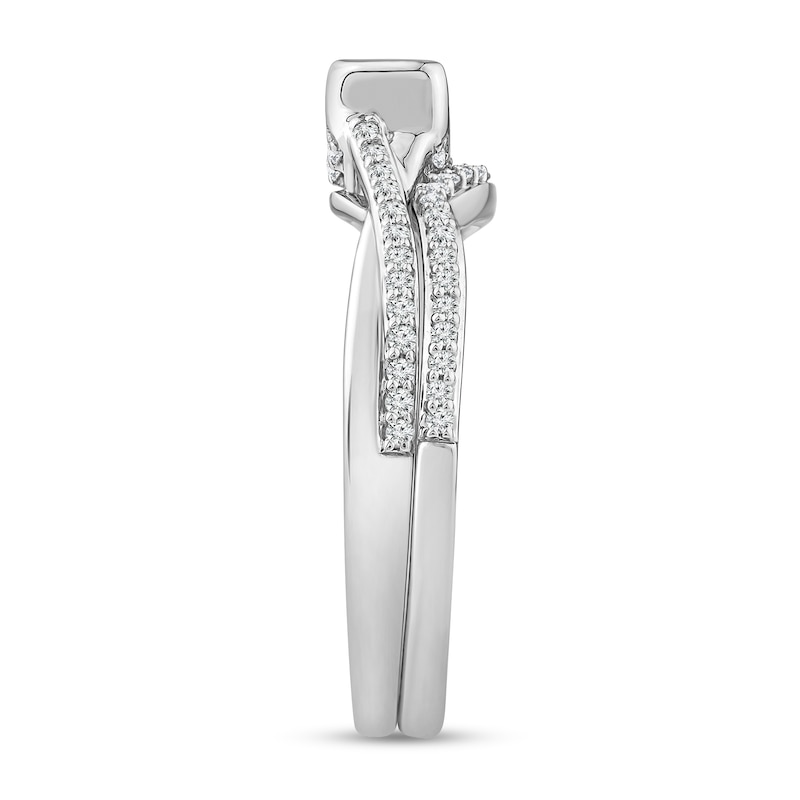 Main Image 3 of 3/4 CT. T.W. Emerald-Cut Diamond Sideways Bridal Set in 10K White Gold