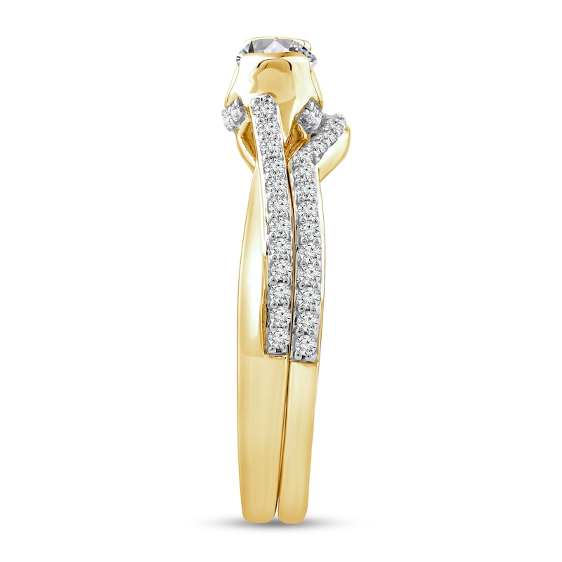 Main Image 2 of 3/4 CT. T.W. Oval Diamond Sideways Bridal Set in 10K Gold