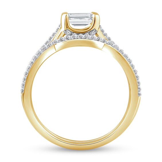 3/4 CT. T.w. Emerald-Cut Diamond Sideways Bridal Set in 10K Gold