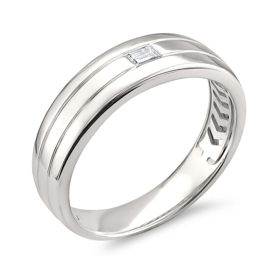 1/8 CT. Baguette Diamond Solitaire Grooved Band in 14K White Gold
