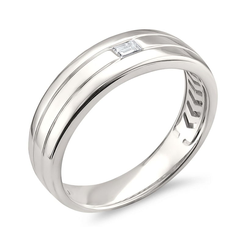 Main Image 2 of 1/8 CT. Baguette Diamond Solitaire Grooved Band in 14K White Gold