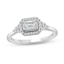 5/8 CT. T.W. Emerald-Cut Diamond Sideways Frame Tri-Sides Ring in 10K White Gold