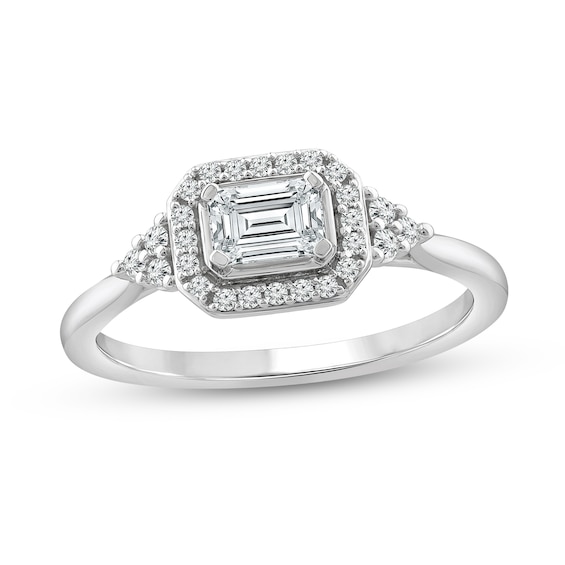 5/8 CT. T.w. Emerald-Cut Diamond Sideways Frame Tri-Sides Ring in 10K White Gold