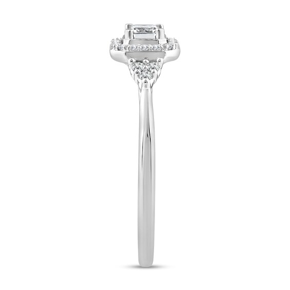 5/8 CT. T.w. Emerald-Cut Diamond Sideways Frame Tri-Sides Ring in 10K White Gold