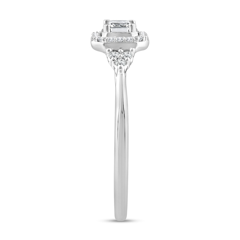 Main Image 3 of 5/8 CT. T.W. Emerald-Cut Diamond Sideways Frame Tri-Sides Ring in 10K White Gold