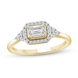 5/8 CT. T.W. Emerald-Cut Diamond Sideways Frame Tri-Sides Ring in 10K Gold