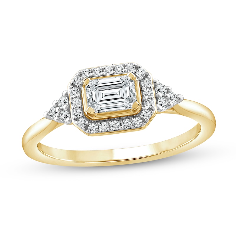 5/8 CT. T.W. Emerald-Cut Diamond Sideways Frame Tri-Sides Ring in 10K ...