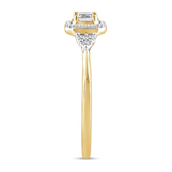 5/8 CT. T.w. Emerald-Cut Diamond Sideways Frame Tri-Sides Ring in 10K Gold