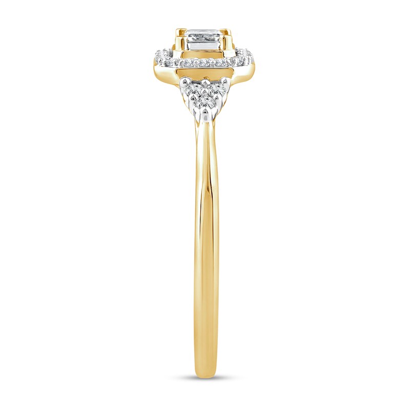 Main Image 2 of 5/8 CT. T.W. Emerald-Cut Diamond Sideways Frame Tri-Sides Ring in 10K Gold