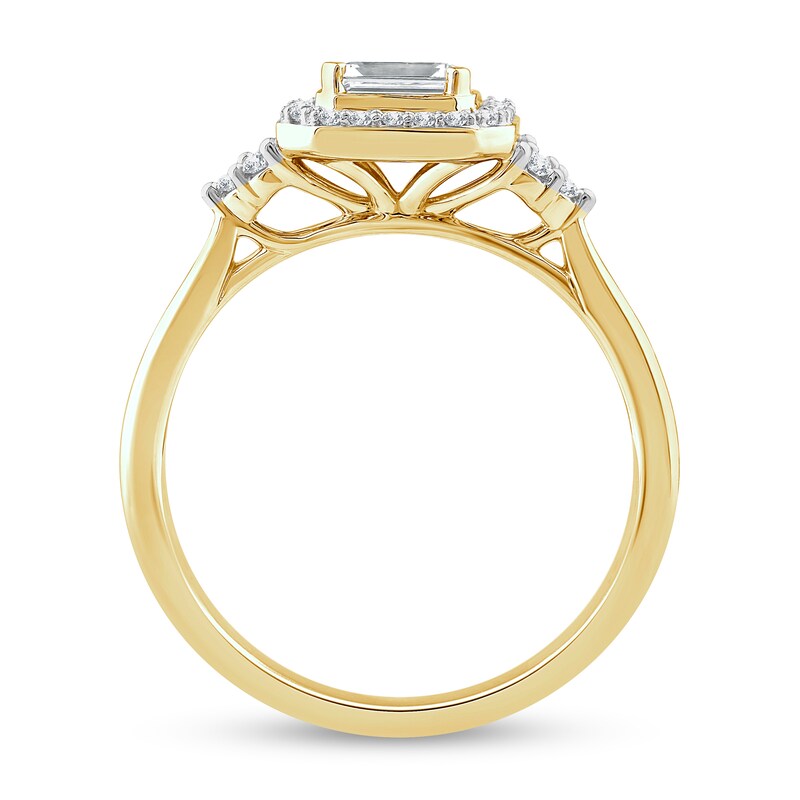 Main Image 3 of 5/8 CT. T.W. Emerald-Cut Diamond Sideways Frame Tri-Sides Ring in 10K Gold