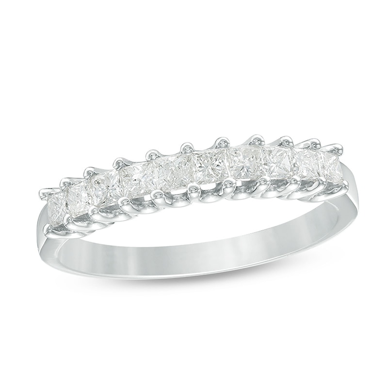 Main Image 1 of 1/2 CT. T.W. Princess-Cut Diamond High Profile Ten Stone Ring in 14K White Gold